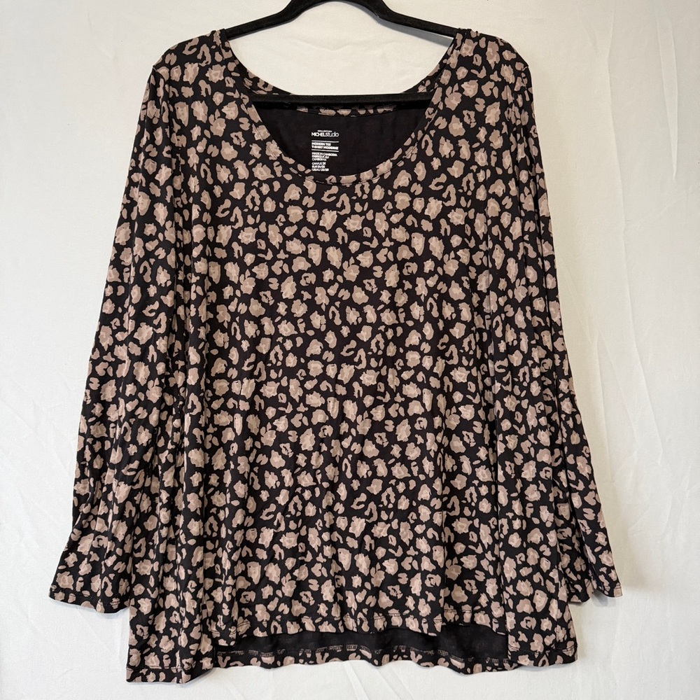 Michel Studio Womens Animal Print Modern Tee Size 3XL Leopard Office Work Lounge